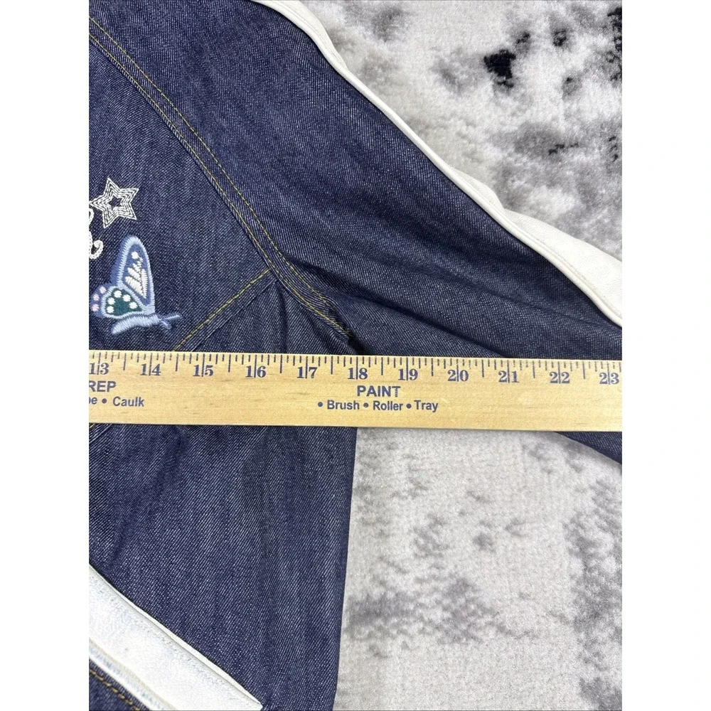 Coach‎ Denim Varsity Jacket Womens Small Dark Wash Blue Embroidered Cutesy Girly